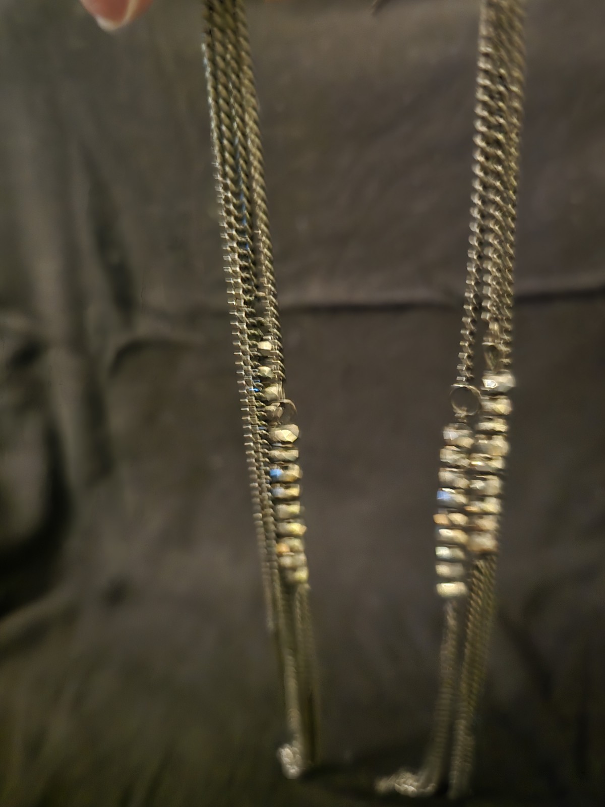 Silver Tone Clear Round Crystal Accent Long Chain Tassel Dangle Earrings