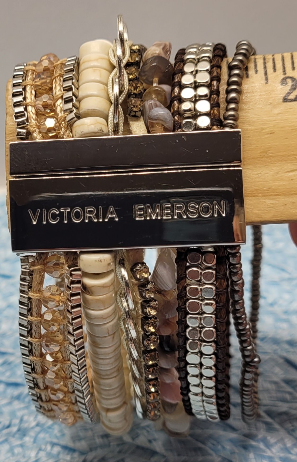 Victoria Emerson Natural Beaded Wrap Cuff Bracelet Multi Strand, Layered Magnet