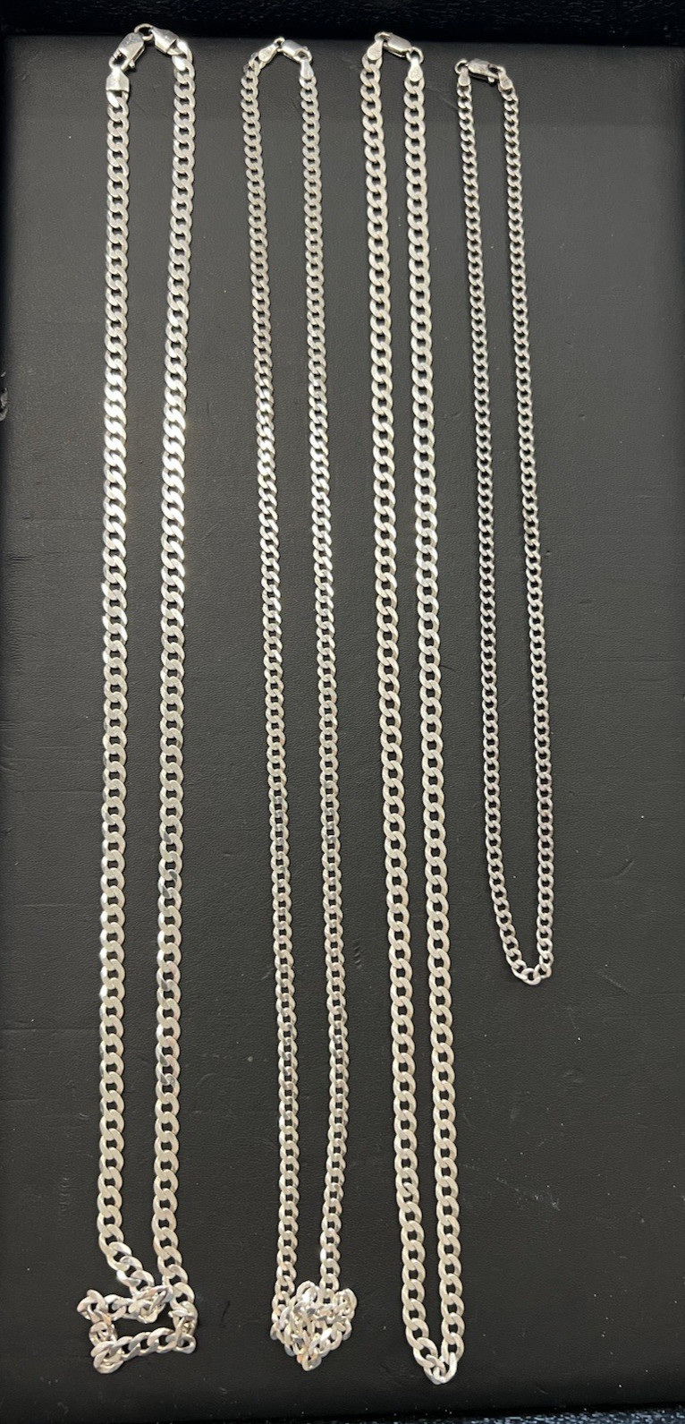 925 Sterling Silver Curb Link Chains 20″-30″ Lot of 4 Varied Sizes