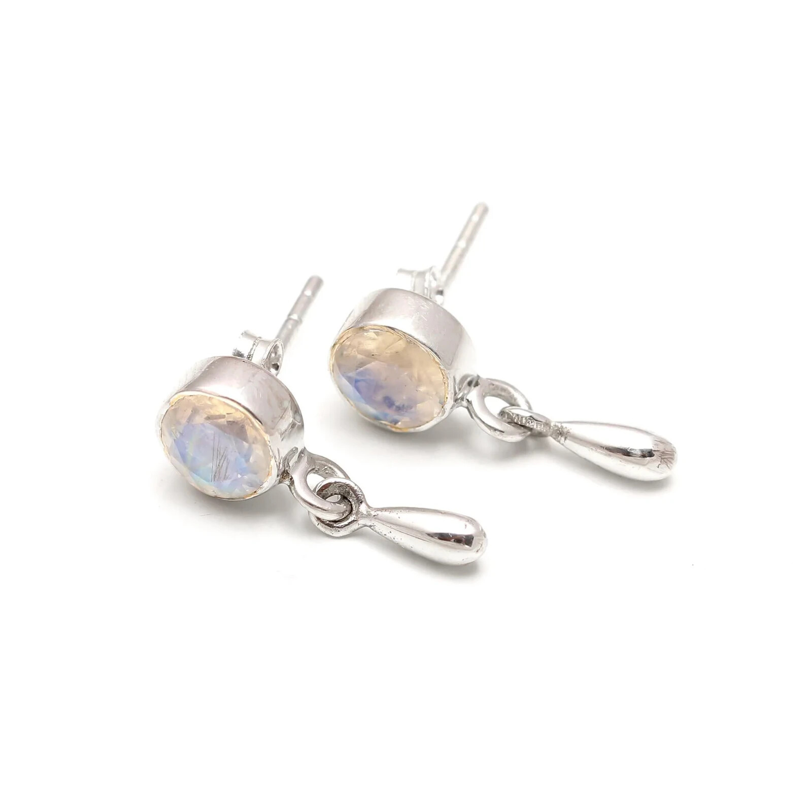 Natural Moonstone Round Cut Gemstone 925 Sterling Silver Women Stud Earrings