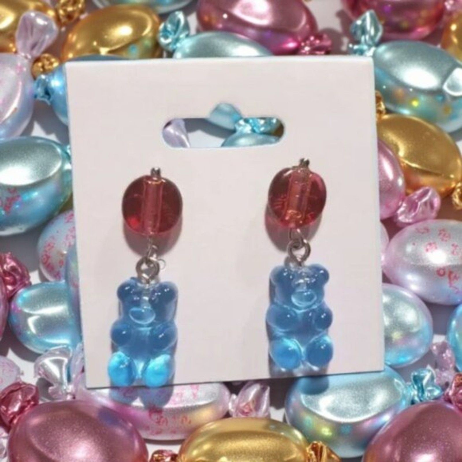 Blue and Red Gummy Bear Earrings