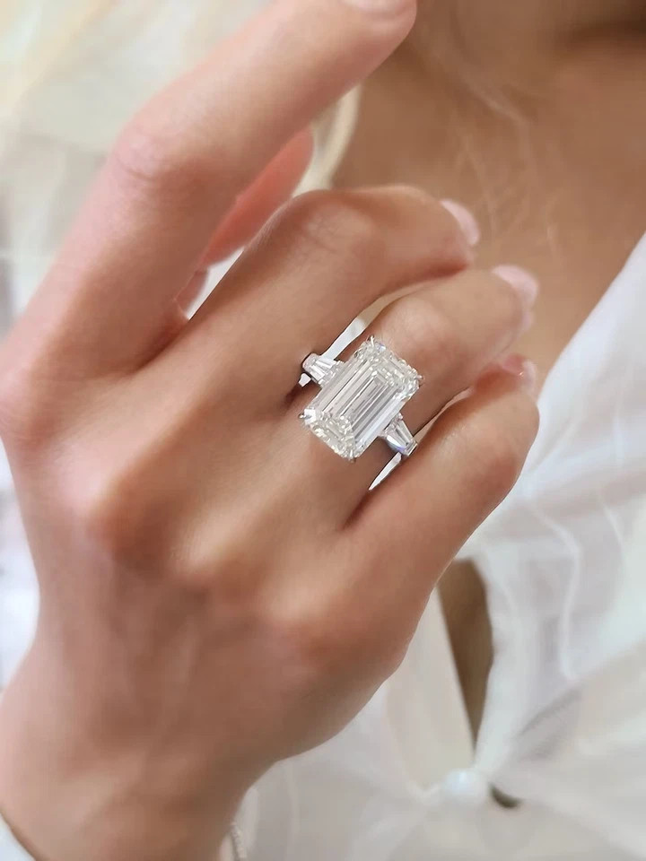 Diamond Ring IGI Certified Emerald Cut Lab Grown 14k White Gold 10 Ct VVS E F