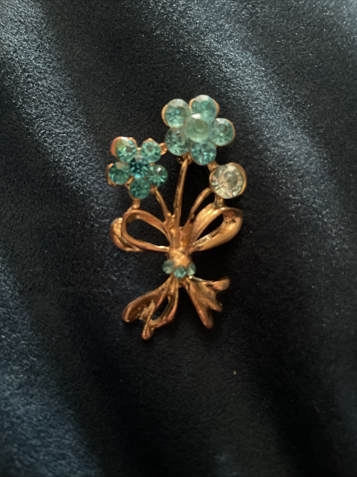 VNTG GOLD PLATED FLORAL RHINESTONE BROOCH Tested 12K/14K