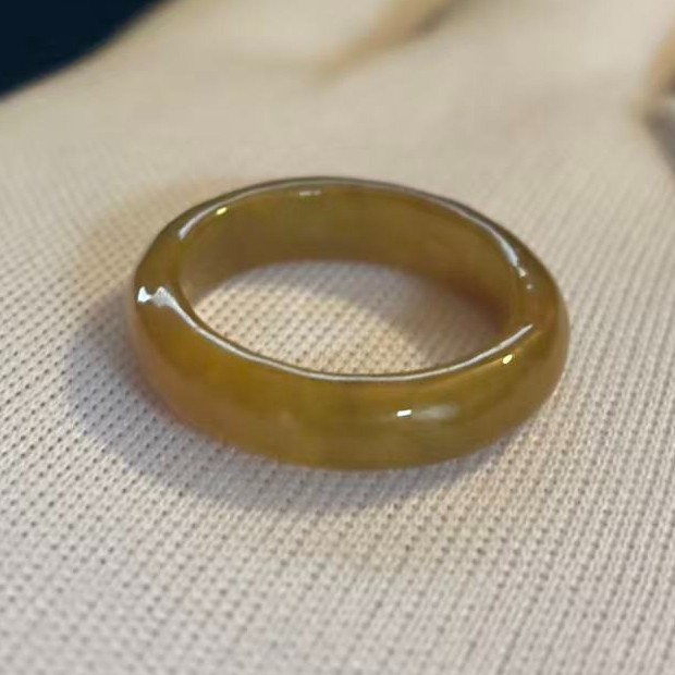 RARE Caramel Burmese Jade Jadeite Ring Band, Width 5 mm, Size 8