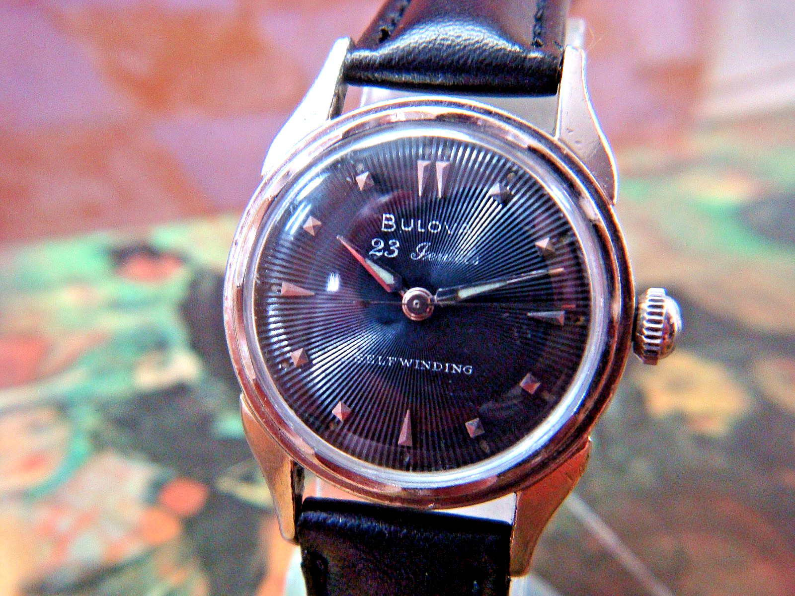 Vintage Bulova 23 Jewel Automatic Watch Black Dial