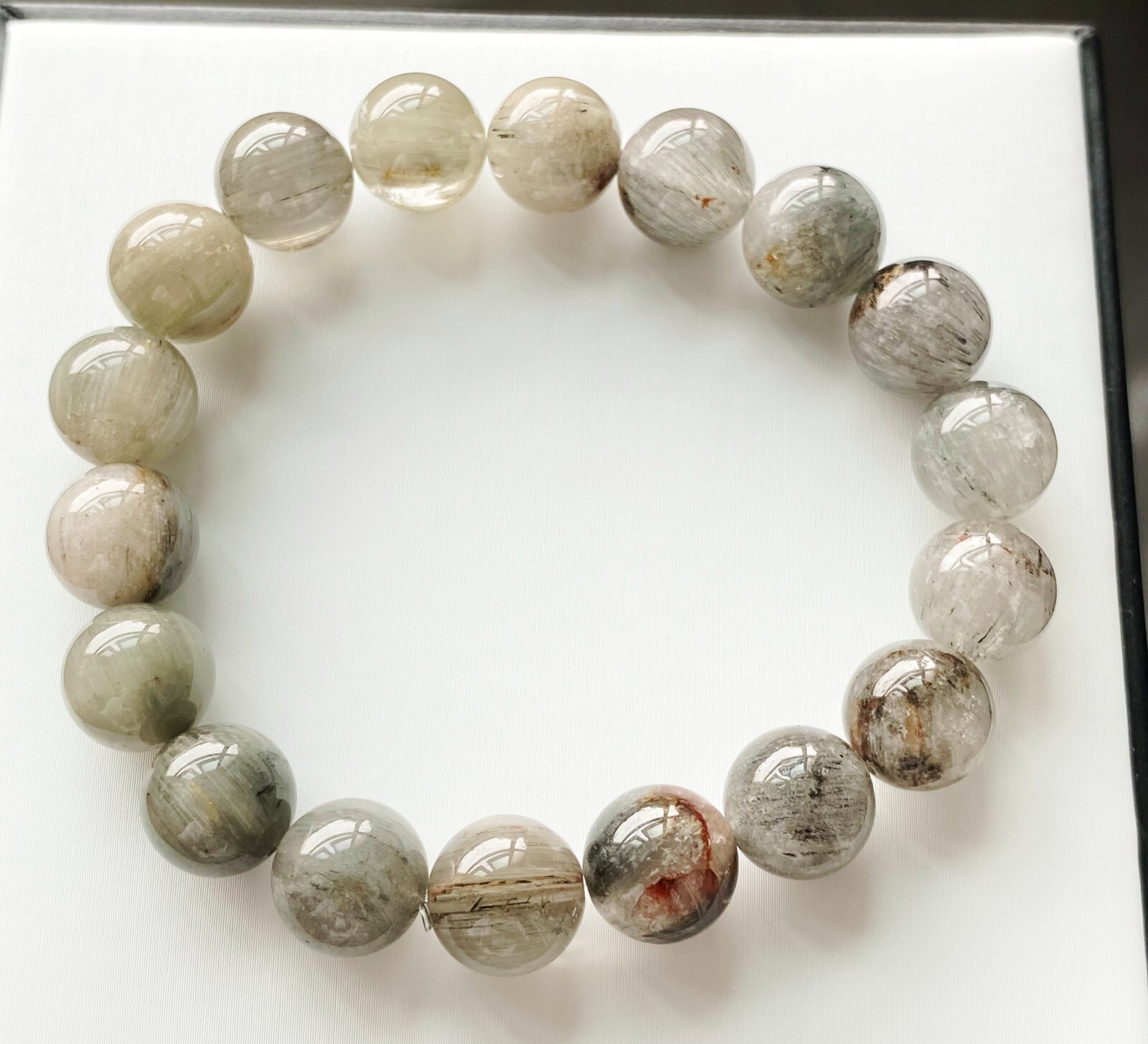 10.8mm Natural Blue Rutilated Quartz Crystal Beads Bracelet AAAA B922