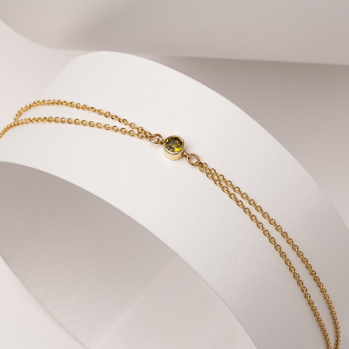 9K Solid Gold Birthstone Bracelet – Dainty Double Chain Personalized Bracelet