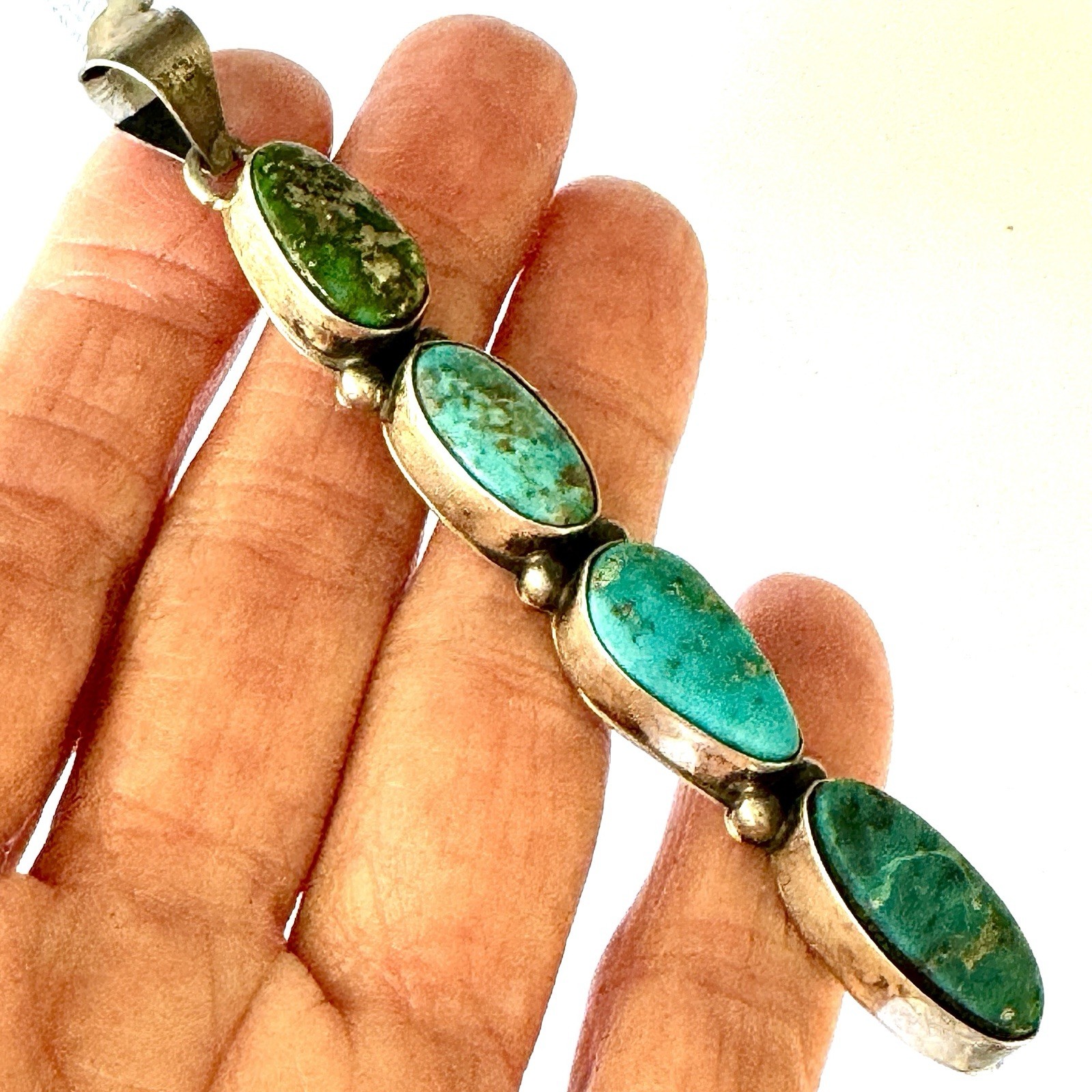 Long Navajo Multi Turquoise Pendant 3.75in Sonoran Gold Sterling Signed T3 Tia