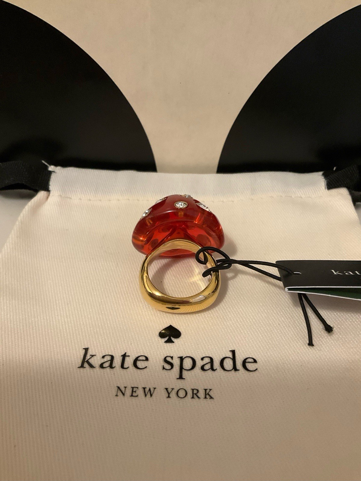 NWT Kate Spade New York Forest Pop Mushroom 12k Gold Plated CZ Crystal Ring Sz 7