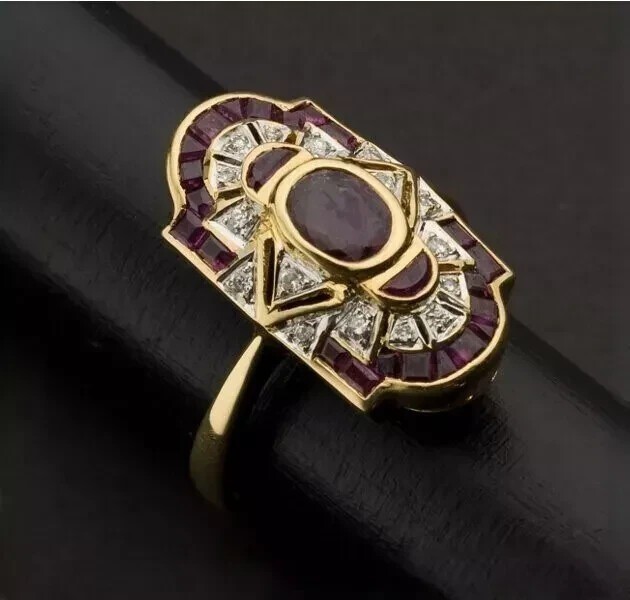 2.80CT Oval Cut Real Red Ruby Art Deco Vintage Wedding Ring 14K Two-Tone Gold FN