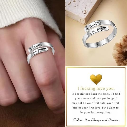I F♡Cking Love You Ring for Women, Hope Rings Adjustable Stainless Steel Silver.