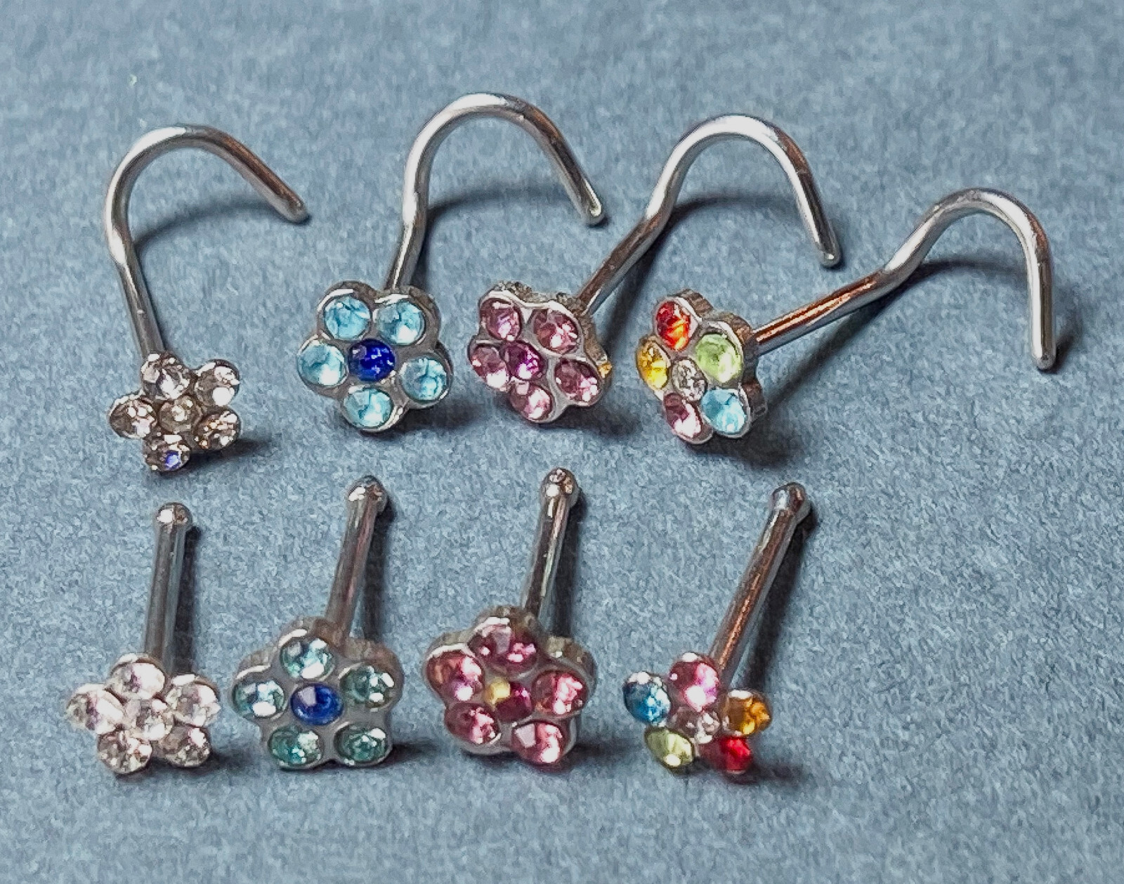 1pc Surgical Steel Nose Ring Gem Flower- choose color, 18g or 20g, Stud or Screw