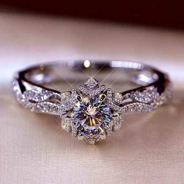 Silver Cubic Zirconia Rings for Women Wedding Engagement Promise Gift Bridal