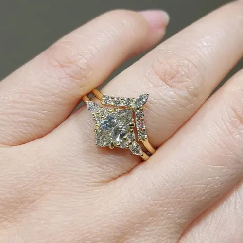 3.60Ct Marquise-Cut Lab Grown Diamond Solitaire Bridal Set Ring 14K Yellow Gold