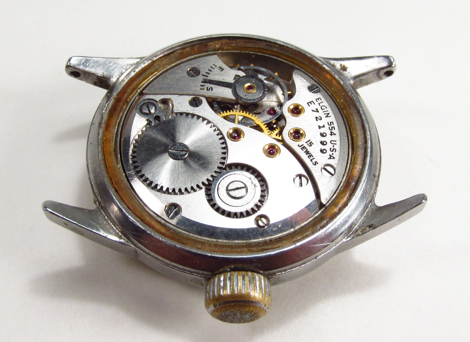 Vintage 1942 Elgin USA 15J Grade 554 WWII Military Style Mens Wrist Watch As-Is