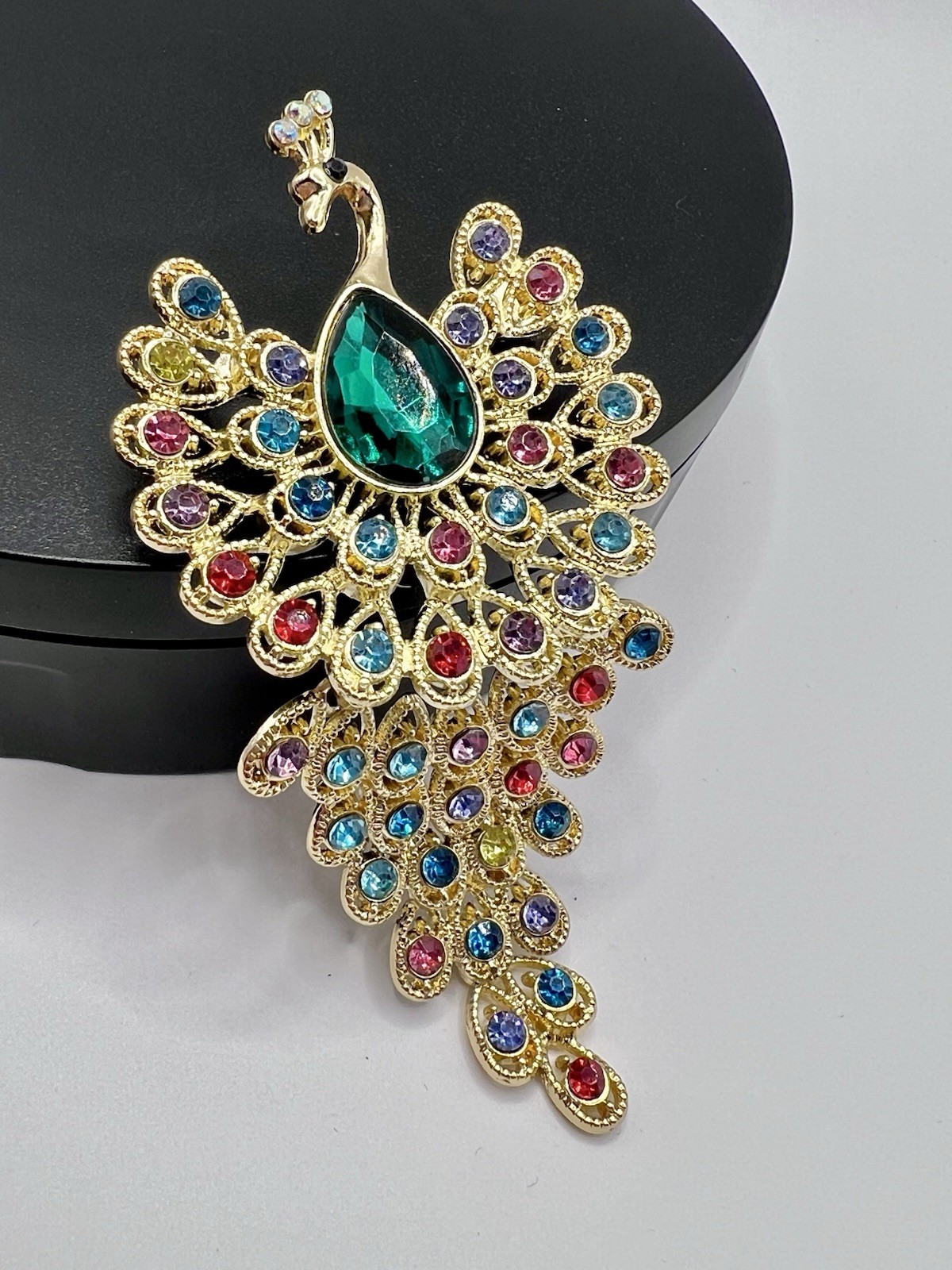 Peacock Rhinestone Brooch Teardrop Gemstone Zinc Alloy￼
