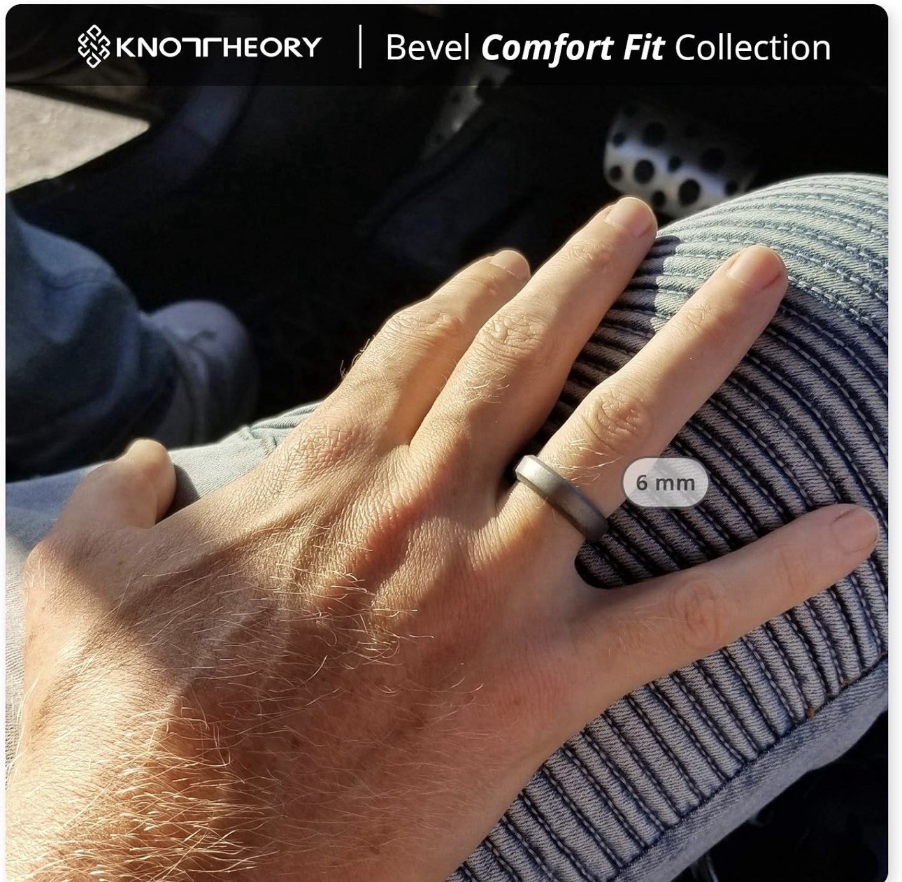 Knot Theory Comfort Fit Silicone Band Ring Dark Silver 6mm Size 15 Lightweight