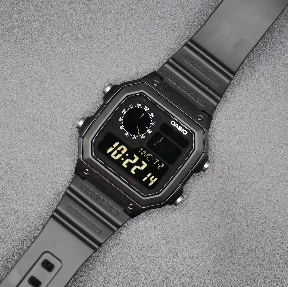 CASIO AE-1200WHD. Royale Watch Mod. Negative Display Blacked Out Dial- Hydromod