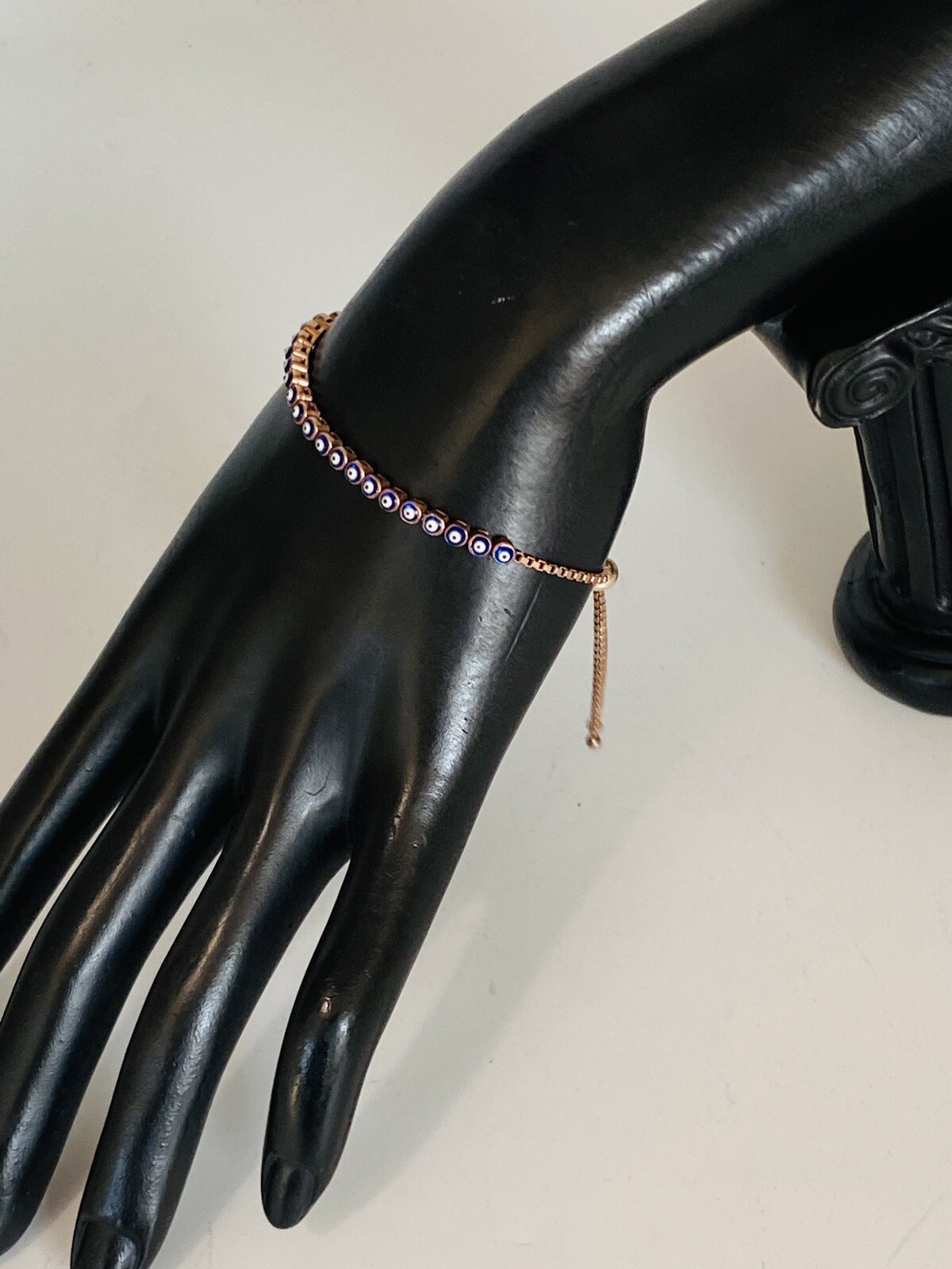925 Sterling Silver Rose Gold Color Vermeil Evil eye Link Chain Bolo Bracelet