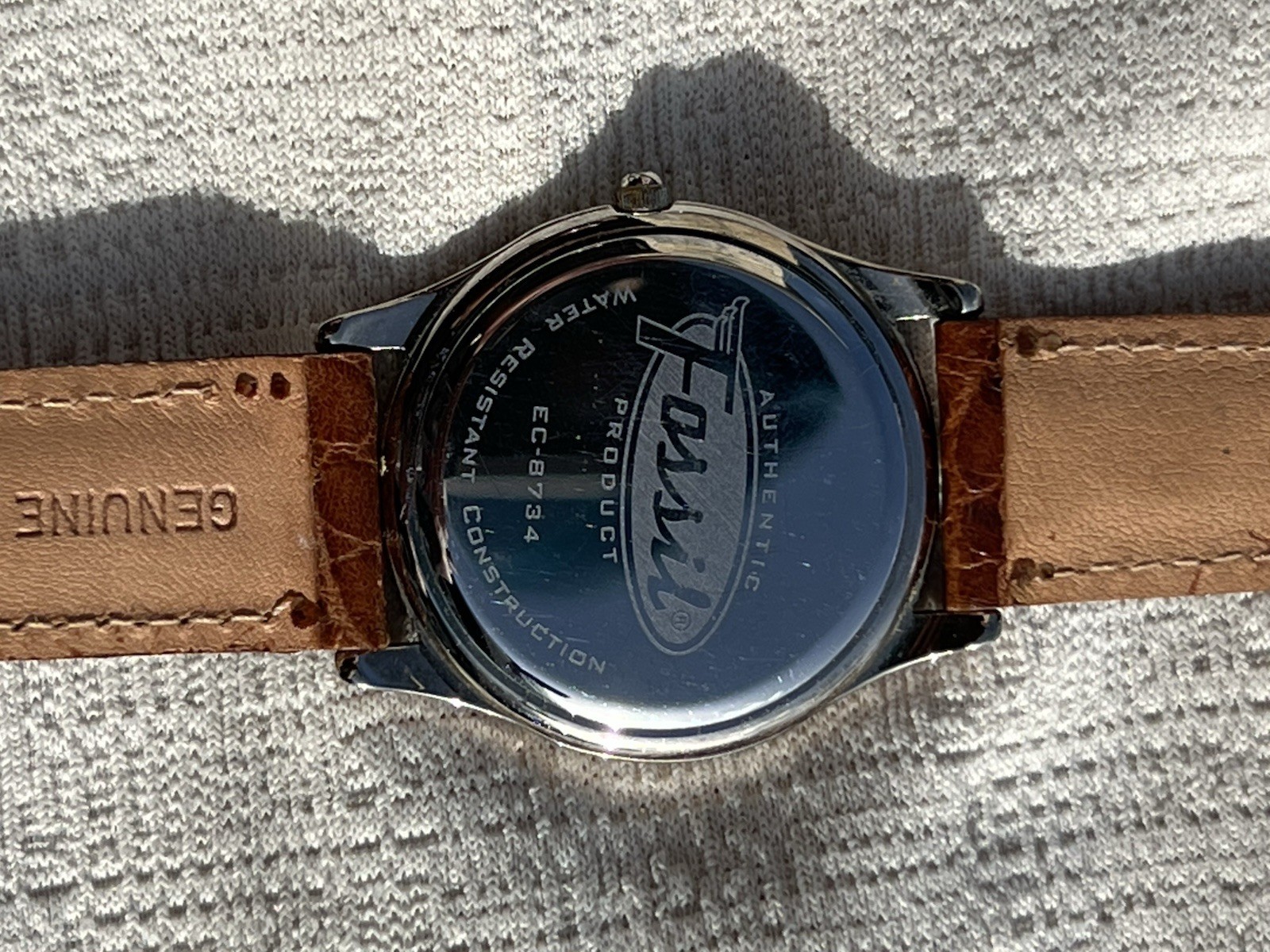 1990’s Vintage Fossil Unisex Quartz Analog Watch White Dial Brown Leather w/Tin