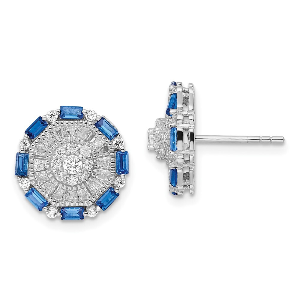 13.4mm Sterling Silver Polished Fancy Blue & White CZ Post Earrings