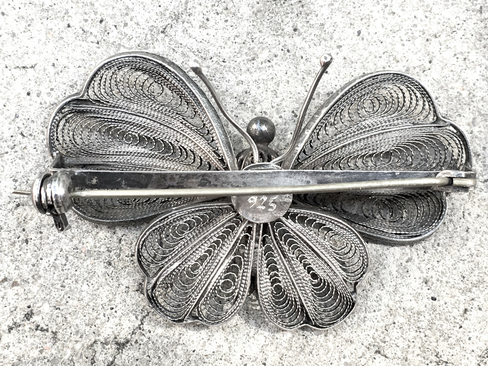Ornate Wirework Lace Butterfly Pin in Sterling Silver, 2″ Wide & 7.2g