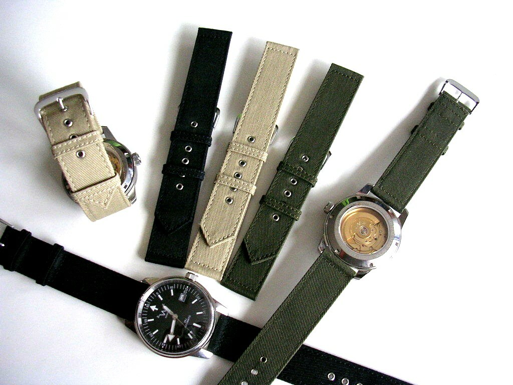 16 Olive Tan Black Canvas WWII 2pc Military watch band Army nato IW SUISSE 18 20
