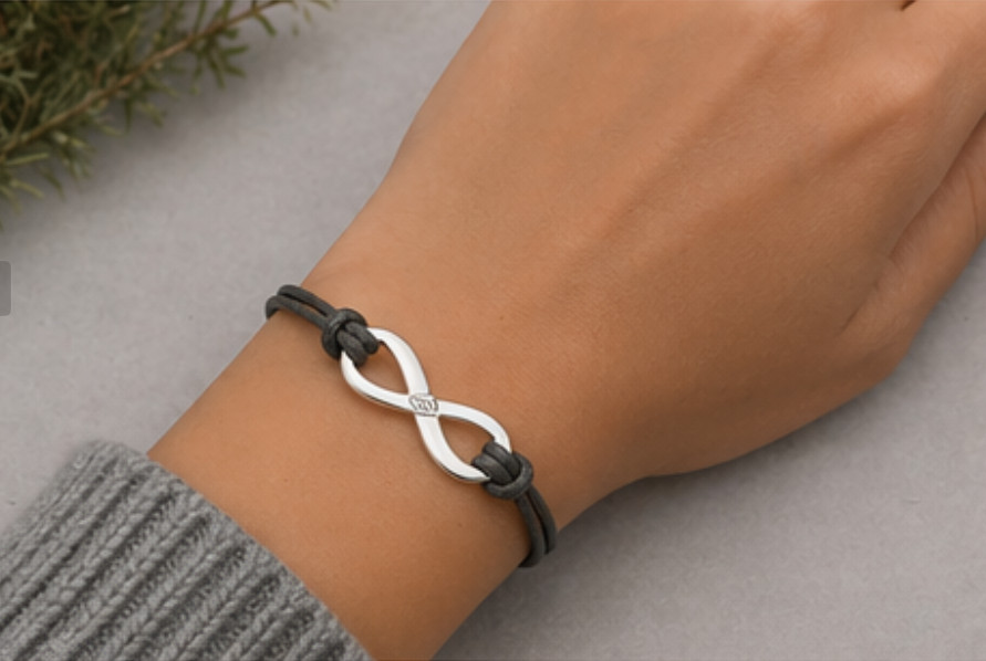 Personalized Infinity Bracelet Custom Engraved Name Adjustable Cord Gold Silver