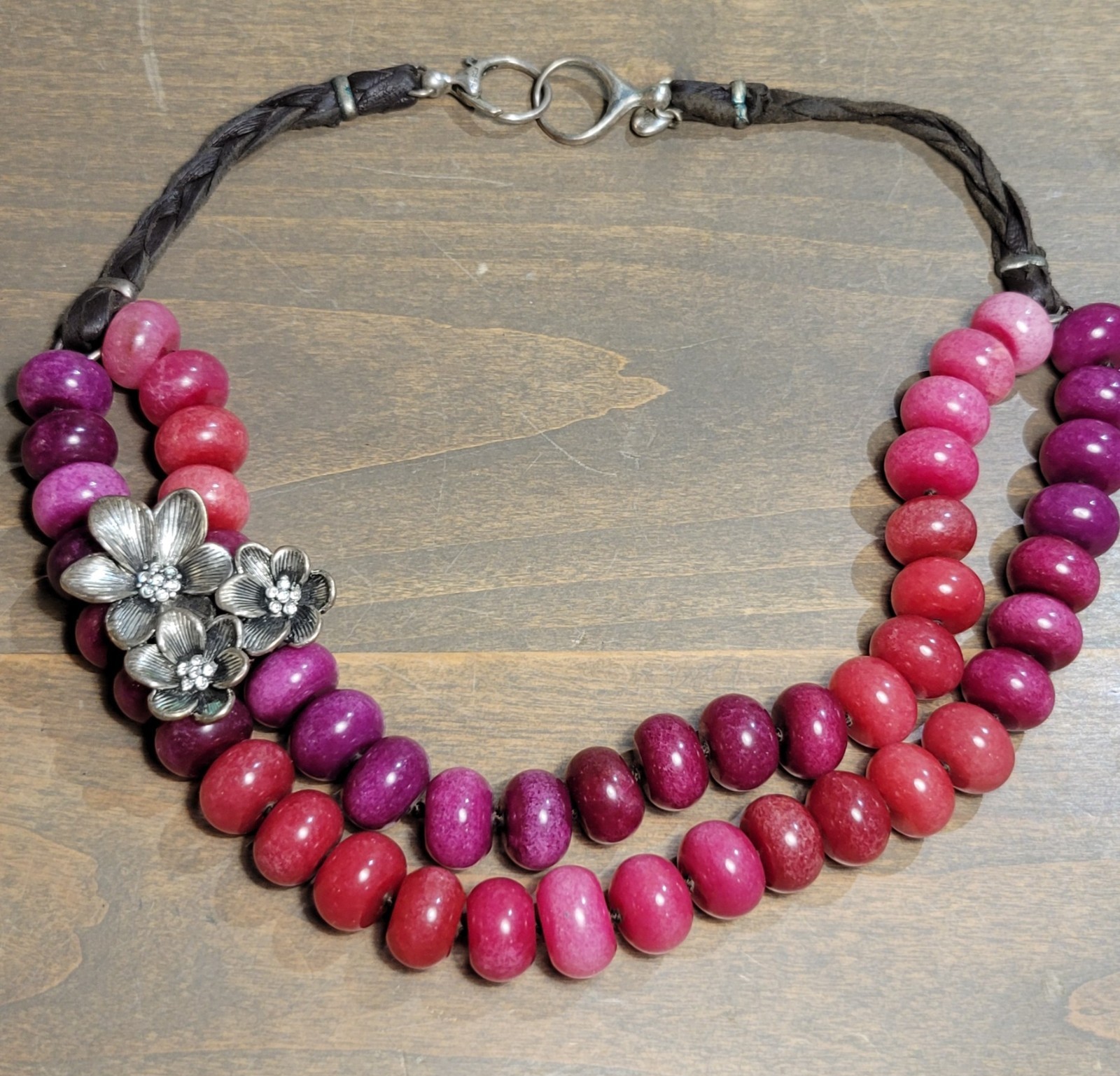Genuine FOSSIL RED BURGUNDY CORUMDUM STONE BEAD Vintage NECKLACE Heavy 181 Grams