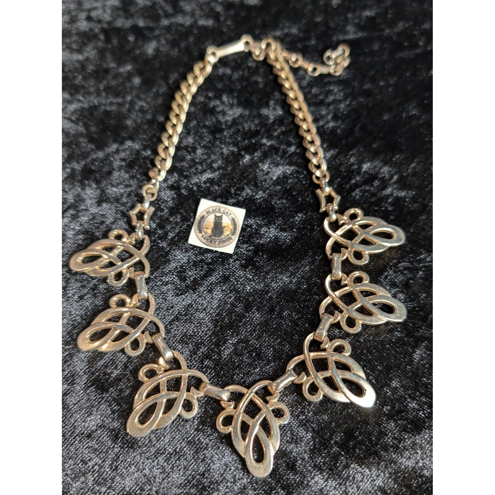 Vintage Gold Tone Celtic Knot Statement Collar Necklace Adjustable J-Hook Clasp