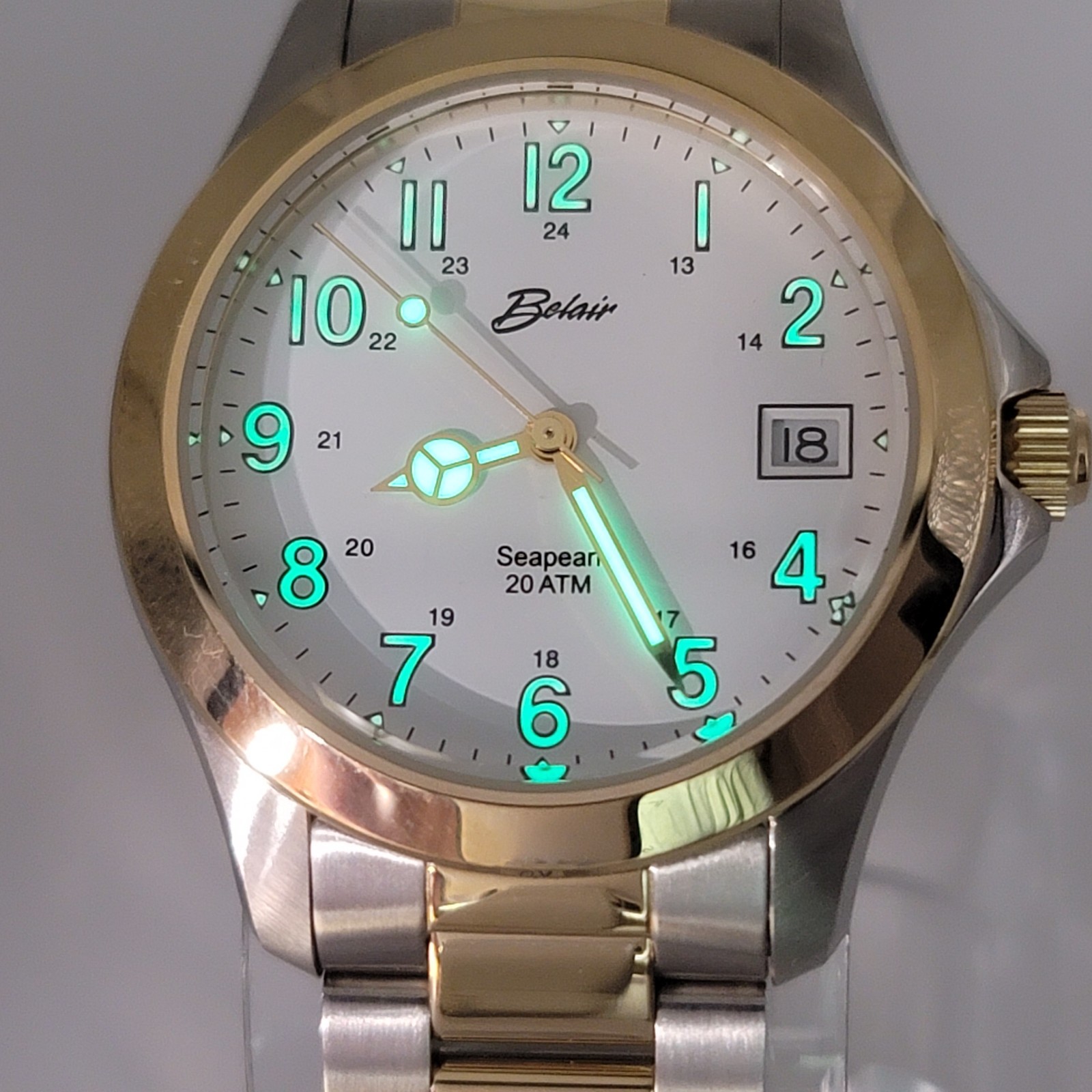 Belair Seapearl 20 ATM Two Tone Swiss Quartz Mens Watch Ref 715 Box & Papers