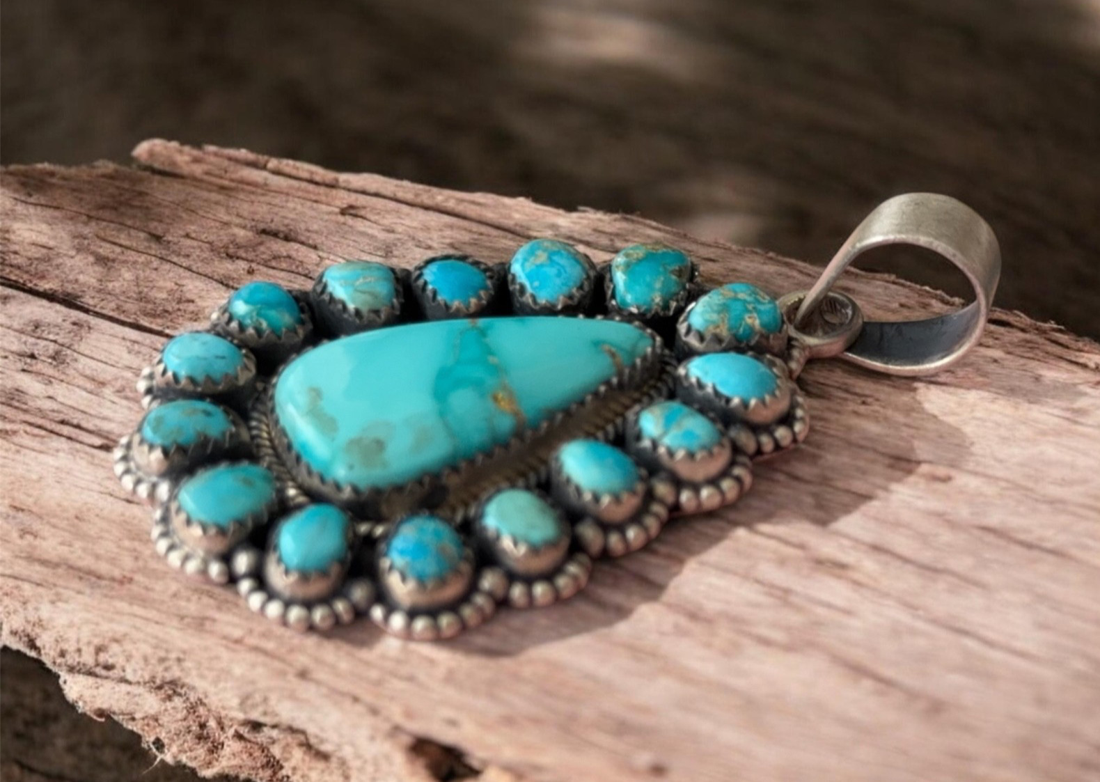 Sierra Bella Turquoise Statement Cluster Pendant Sterling Silver 2”+