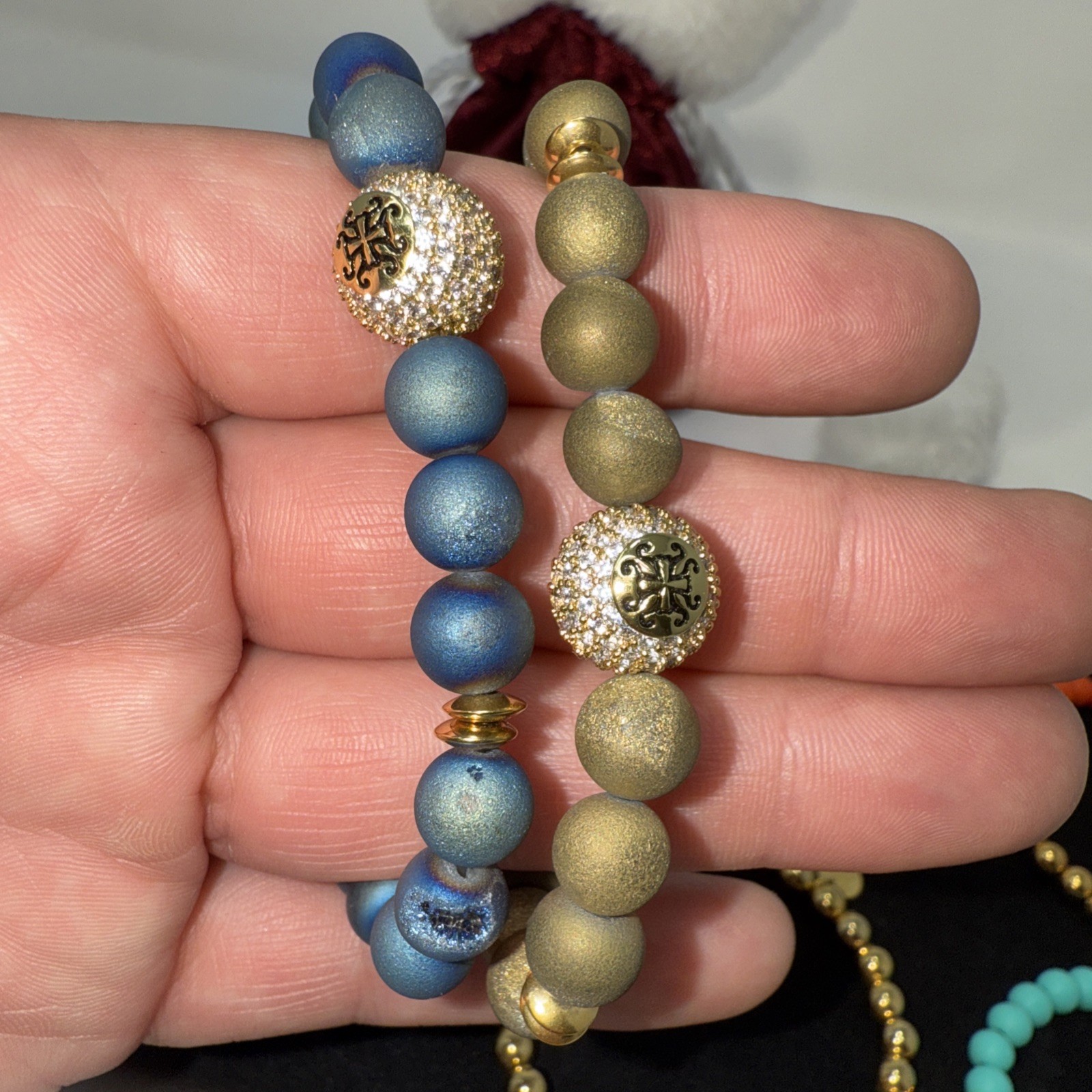 Rustic Cuff Bracelet Set Beaded Charm Stretch Colorful Gold Tone Multicolor Lot