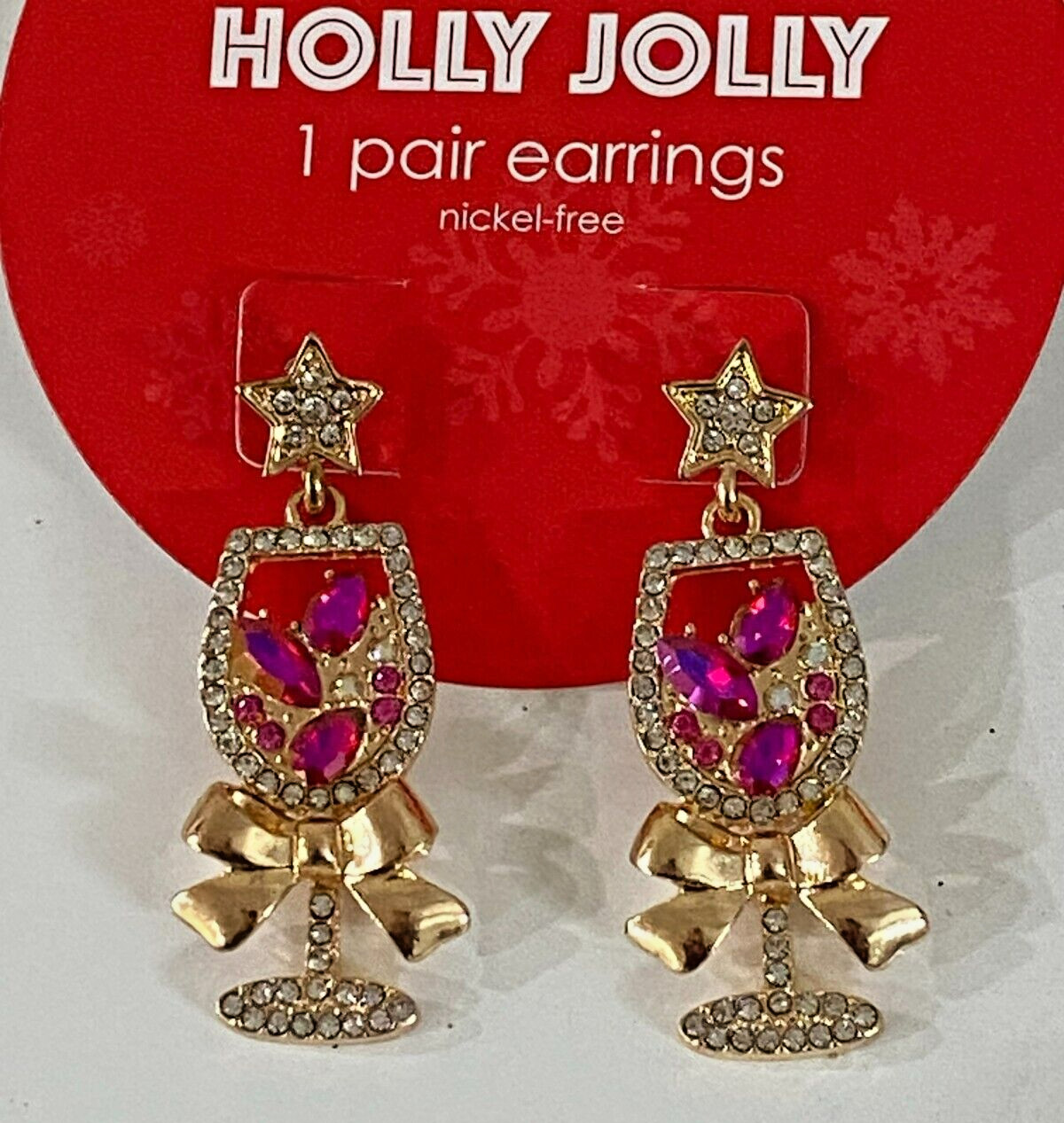 NEW HILDIE & JO HOLIDAY DANGLE SPARKLY RHINESTONE DRINK EARRINGS SHIPS FREE
