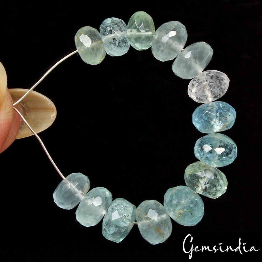 26.50 Ct/14 Pcs Natural Blue Untreated Aquamarine Round Cut Drill Beads Gems Lot