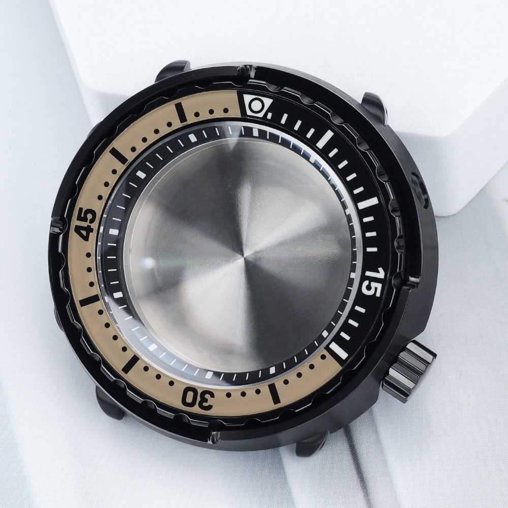 PVD Coated Black 47mm Watch Case Tuna Mod Sapphire Steel For Seiko NH35 Movement