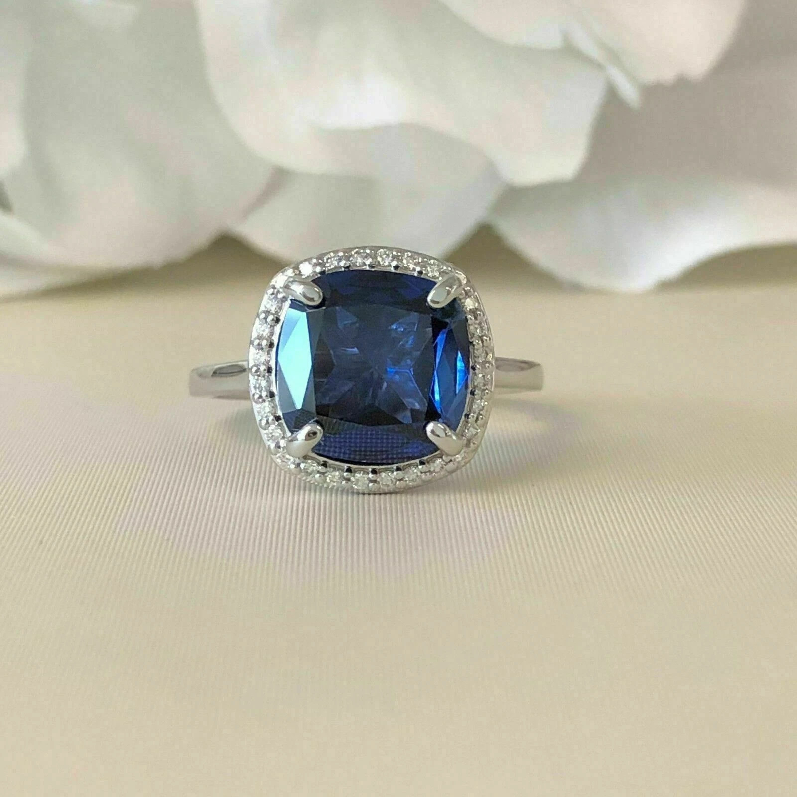 2.1Ct Cushion Cut Lab Created Sapphire Women Wedding Ring 14K White Gold Plated
