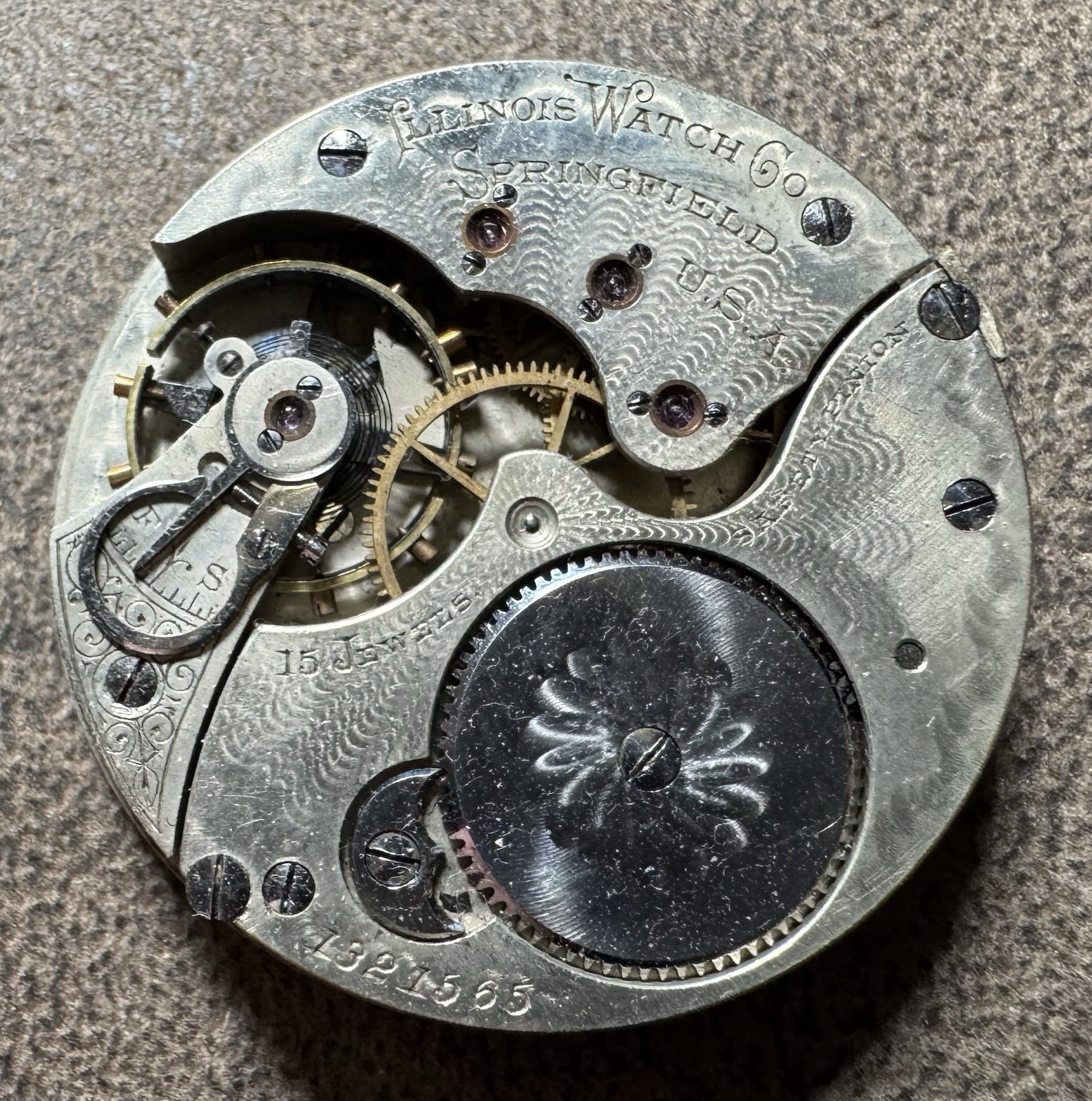 1896 ILLINOIS 16S 15J GRADE 173 PW LS POCKET WATCH MOVEMENT & DIAL