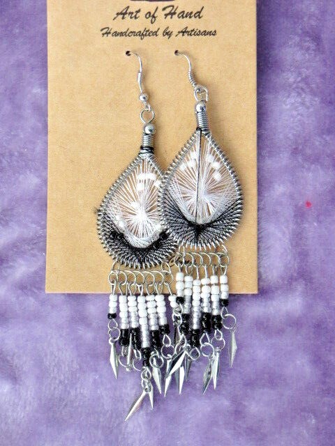 Tear Drop Dream Catcher Earrings with Seed Bead Dangles, New