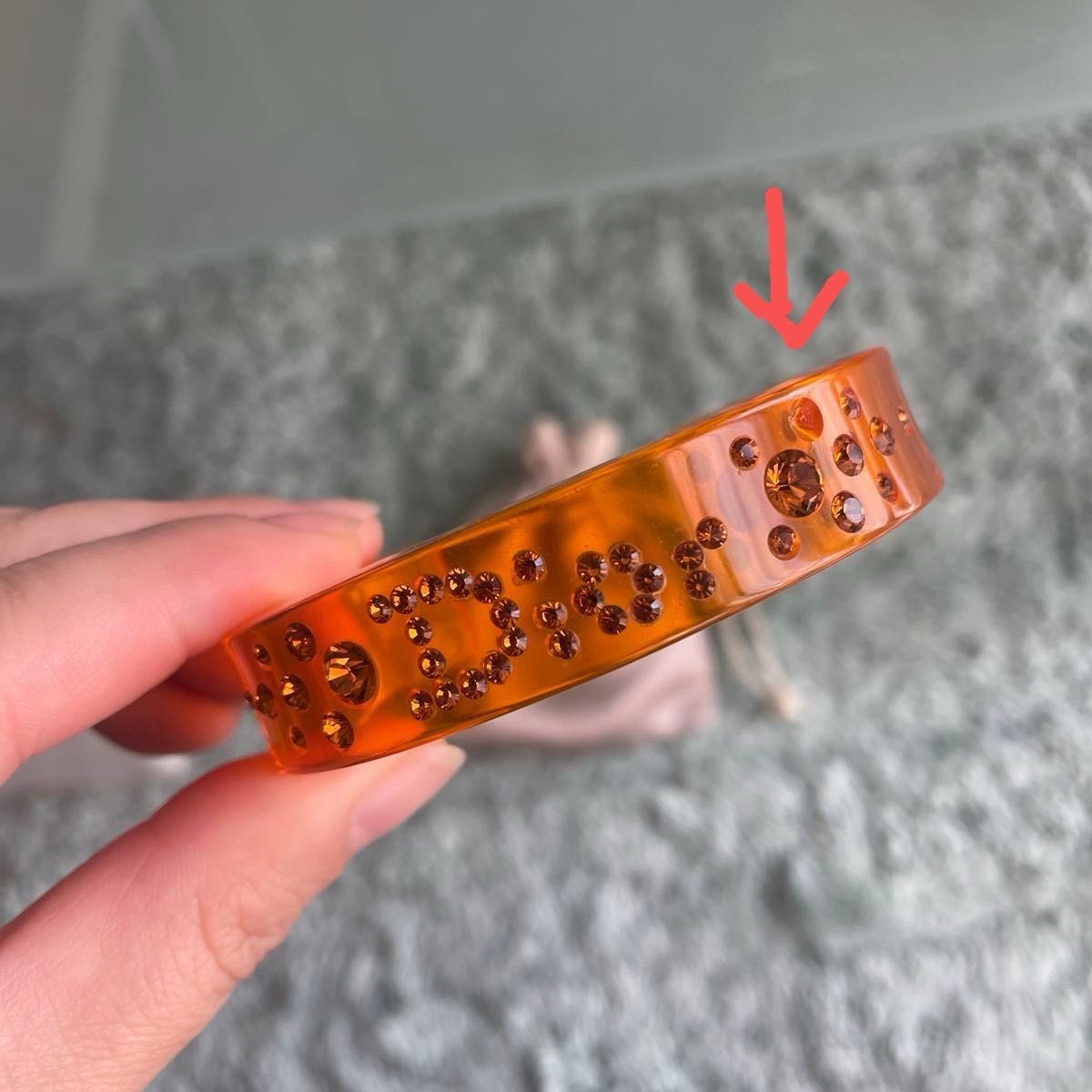 Christian Dior Logo Rhinestone Clear Orange Bangle Bracelet Cuff Accessory