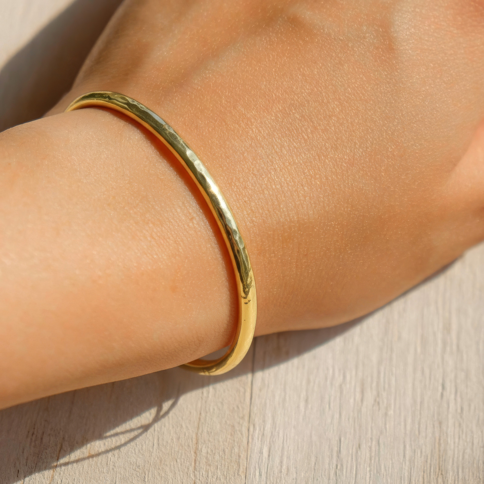 Gold Contemporary Simple Soft Beaten Effect Bangle