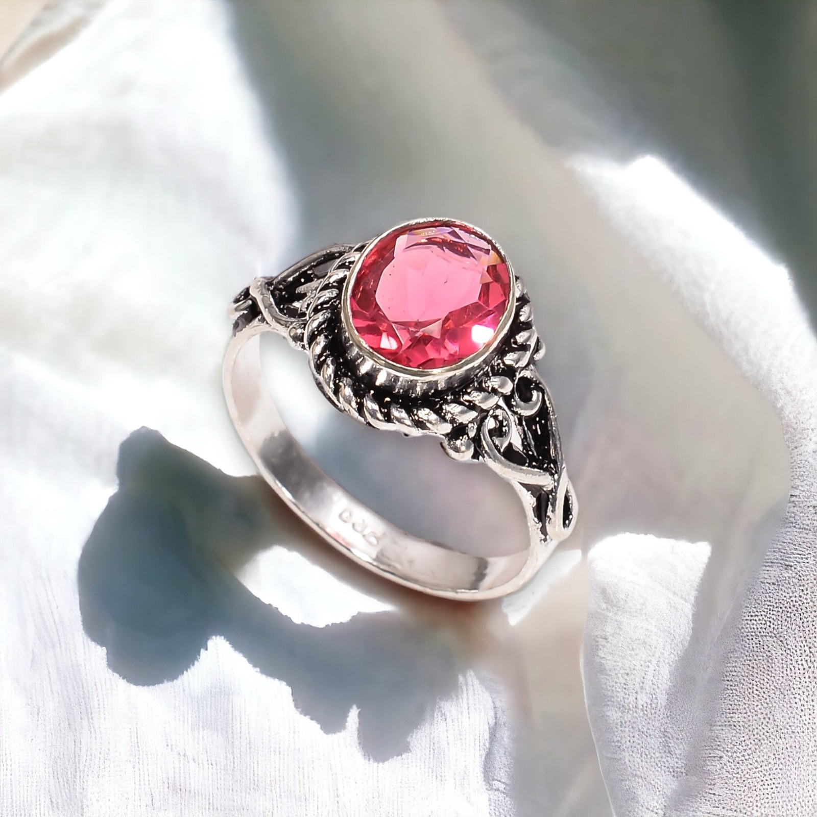 Pink Tourmaline Gemstone Jewelry 925 Silver Handmade Everyday Ring For Women