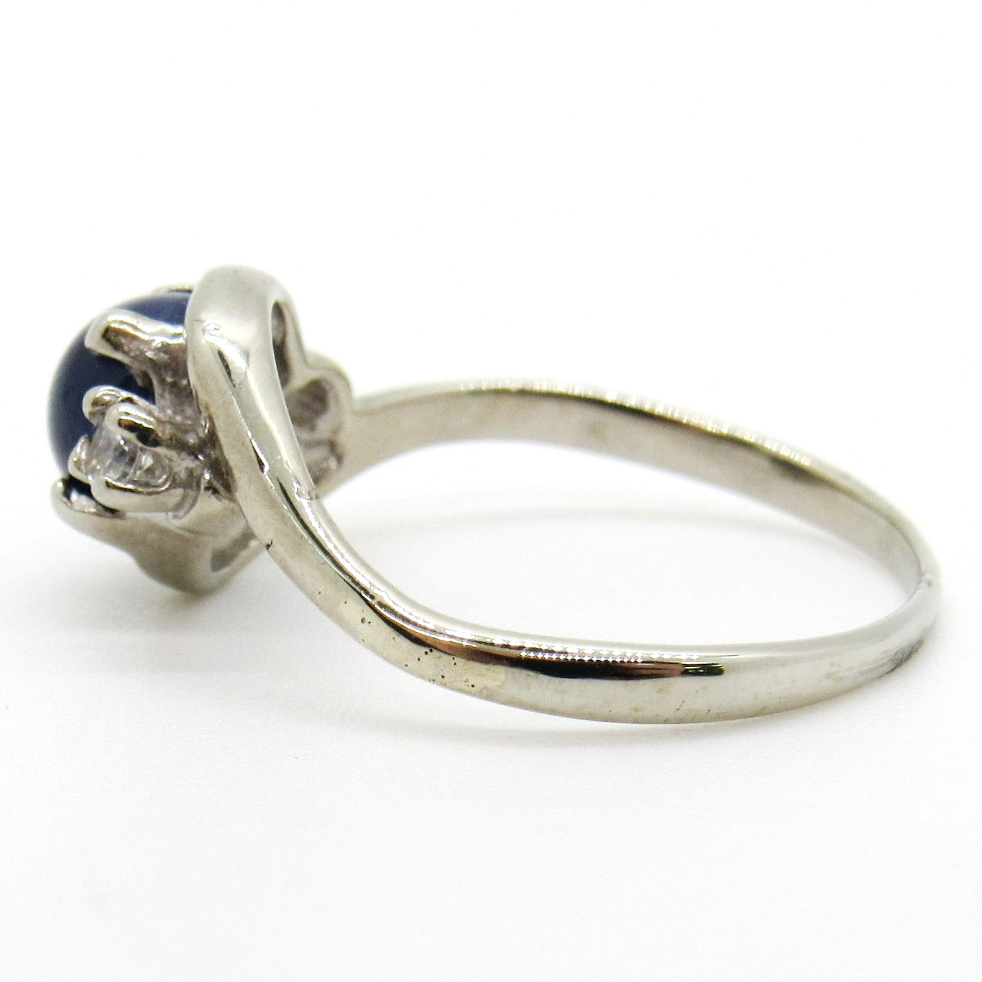 10k White Gold Blue Star Sapphire Gemstone Right Hand Ring Diamond Accents