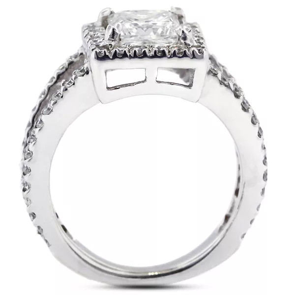 Engagement Ring 14K White Gold Halo 2.76 Carat Princess Lab-Grown Diamond E VS2