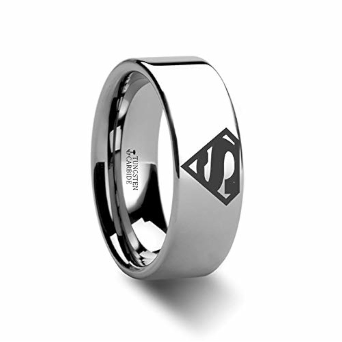 Superman Symbol Polished Tungsten Engraved Super Hero Wedding Ring – 8mm