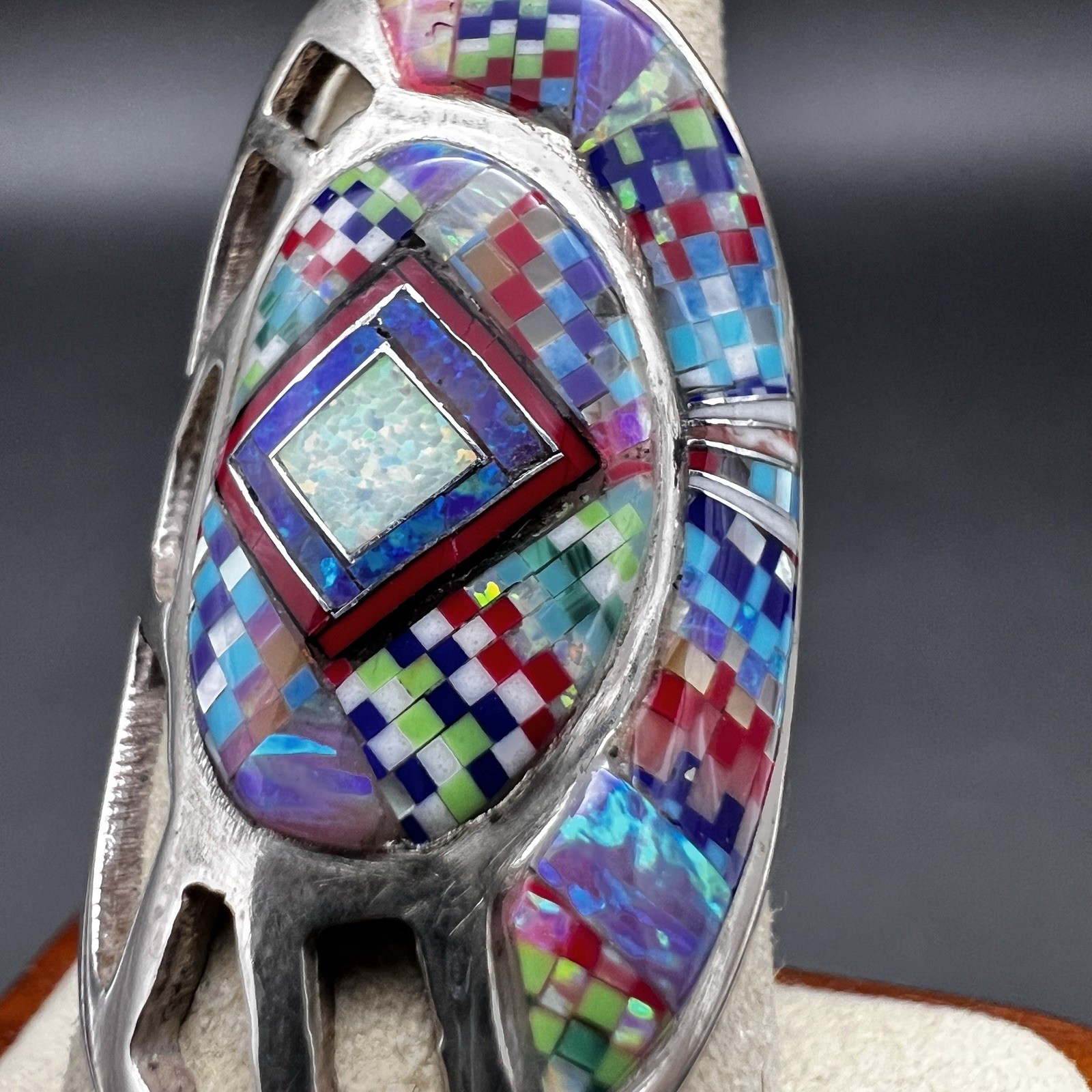 Sterling Silver Inlay Native American Ring Turquoise Opal & Other Size 7.5 10g
