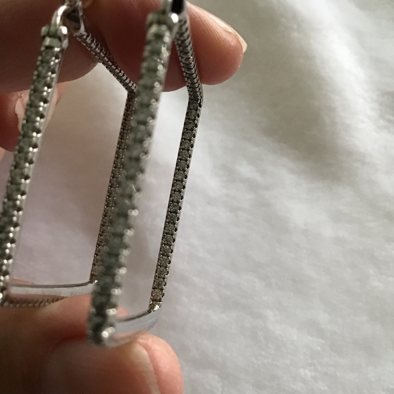 2” Inside Out Diamonique CZ Square Hoop Earrings Sterling Silver QVC – New