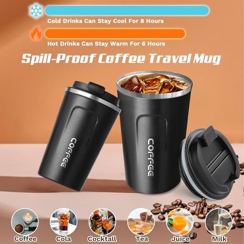Travel coffee mugs leak-proof, reusable coffee cups with 12 Ounces 2nd-Black