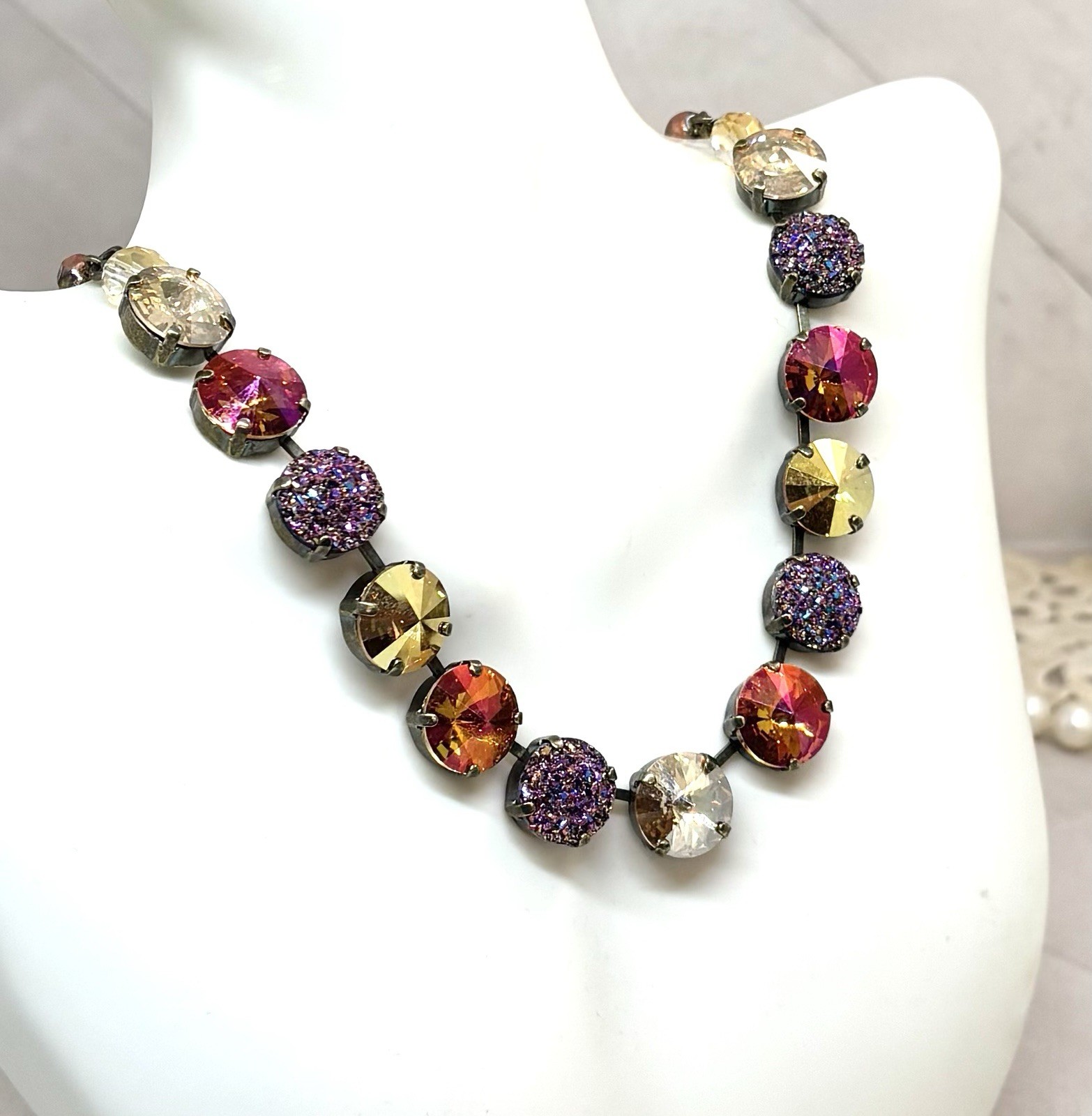 Brass Plated Orange Glitter Gold Cup Chain Statement Necklace With Beads