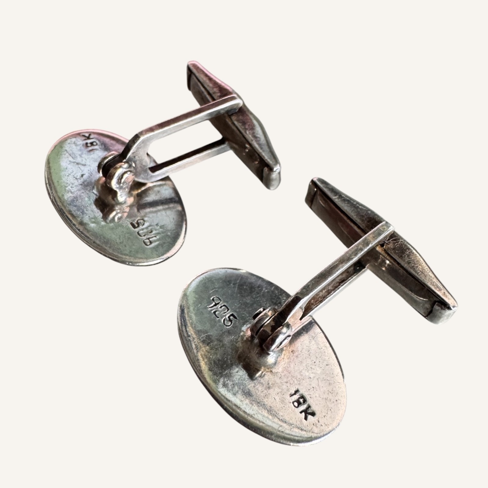 Vintage 18K Gold Sterling Silver 925 Aztec Greek Key Cufflinks 10.84g
